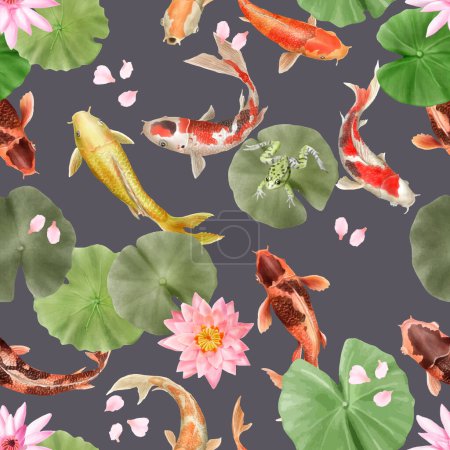 Téléchargez les illustrations : Beau poisson koï aquarelle motif sans couture - en licence libre de droit