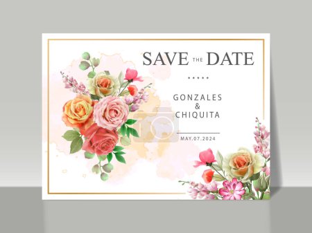 Téléchargez les illustrations : Belle carte d'invitation de mariage roses - en licence libre de droit