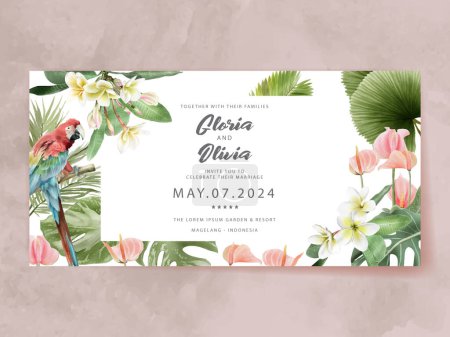 Ilustración de Tarjeta de invitación de boda tropical floral exótica - Imagen libre de derechos