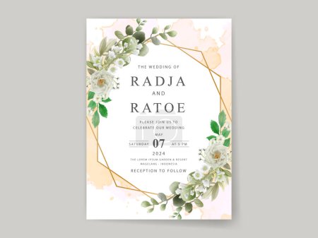 Illustration for Elegant white flowers wedding invitation card template - Royalty Free Image