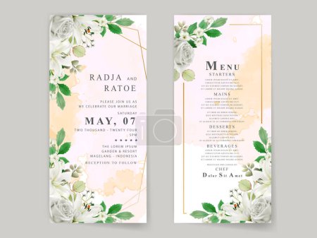 Téléchargez les illustrations : Élégant modèle de carte d'invitation de mariage fleurs blanches - en licence libre de droit
