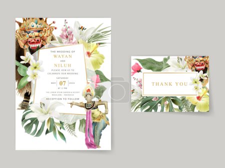 Téléchargez les illustrations : Bali danseur illustration mariage invitation carte modèle - en licence libre de droit
