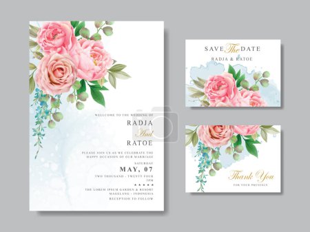 Téléchargez les illustrations : Beau modèle de carte d'invitation de mariage floral - en licence libre de droit