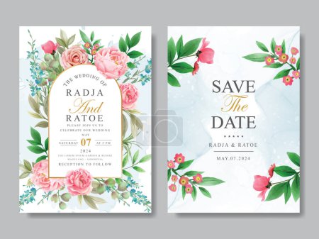 Ilustración de Hermosa plantilla de tarjeta de invitación de boda floral - Imagen libre de derechos