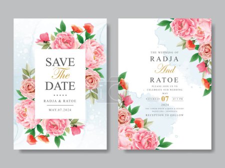 Téléchargez les illustrations : Beau modèle de carte d'invitation de mariage floral - en licence libre de droit