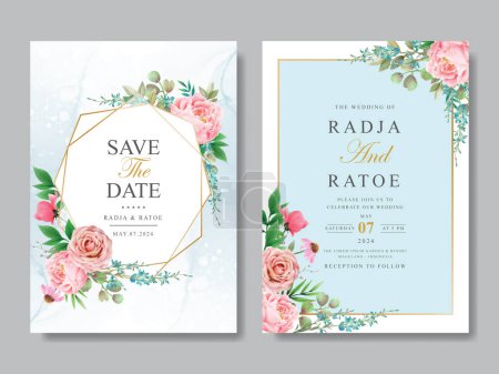 Ilustración de Hermosa plantilla de tarjeta de invitación de boda floral - Imagen libre de derechos