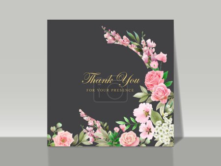 Téléchargez les illustrations : Beau modèle de carte d'invitation de mariage floral rose - en licence libre de droit