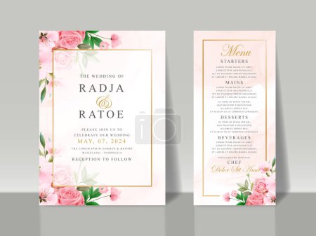 Téléchargez les illustrations : Beau modèle de carte d'invitation de mariage floral rose - en licence libre de droit