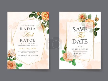 Téléchargez les illustrations : Élégant modèle de carte d'invitation de mariage floral - en licence libre de droit