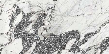 Foto de Textura de mármol gris y terrazo, superficie de baldosas digitales pulidas para baldosas - Imagen libre de derechos