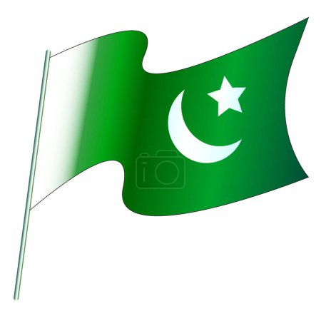Téléchargez les illustrations : Drapeau pakistanais agitant la forme en couleur verte - en licence libre de droit