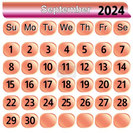 September Monat 2024 Kalender in rosa Farbe