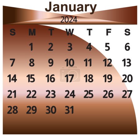 Illustration for Calendar for January 2024 on a brown background. Vector illustration.Calendar for month January 2024 - Royalty Free Image