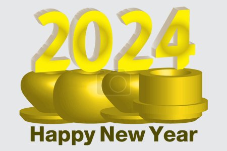 Illustration for Happy New Year 2024 background with gold numbers. 3d 2024 background in gold color Vector Illustration. - Royalty Free Image