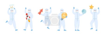 Illustration for Team of nurses or doctors with isolation gowns, elements for business or web design - Royalty Free Image