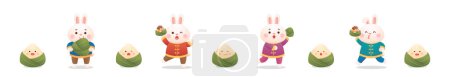 Téléchargez les illustrations : Un ensemble de jeux et mignon chinois Dragon Boat Festival boulettes de riz et mascottes de pied de lapin personnage - en licence libre de droit