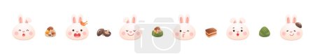 Téléchargez les illustrations : Portrait de mignonne mascotte de lapin, éléments du Festival des bateaux-dragons chinois, boulettes de riz aux champignons et porc - en licence libre de droit