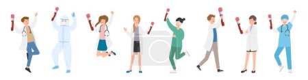 Illustration for Paramedic man or woman doctor or laboratory staff composition, medical specialist with blood and test tube, doctor team concept, medical office or laboratory, cartoon vector - Royalty Free Image