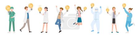 Illustration for Paramedic man or woman doctor or laboratory staff composition, medical specialist with light bulb, doctor team concept, medical office or laboratory, cartoon vector - Royalty Free Image