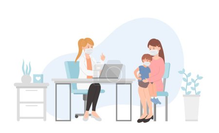 Illustration for Patient with child and mother in doctor office for medical consultation or diagnosis treatment, healthcare concept, nursing and medical staff - Royalty Free Image