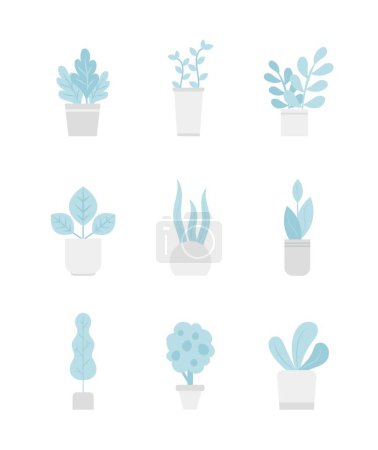 Ilustración de 9 colección verde de plantas en maceta ilustración iconos vector, colección de plantas de interior decorativas, plantas de moda en macetas, hermosas decoraciones caseras naturales - Imagen libre de derechos