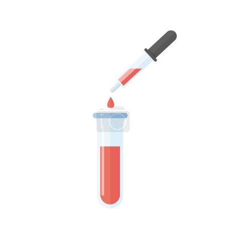 Illustration for Laboratory research dropper and test tube, blood test flat vector cartoon icon - Royalty Free Image