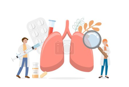 Illustration for Lungs of human organs with doctor or nurse or medical staff for health check, vector comic cartoon - Royalty Free Image
