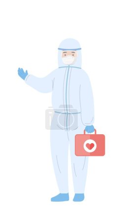 Illustration for Nursing staff medical worker with gown or protective clothing isolated on white background, cartoon comic vector character - Royalty Free Image