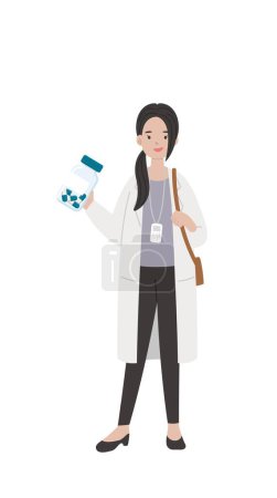 Ilustración de Trabajadora médica paramédica con medicina aislada sobre fondo blanco, personaje vectorial cómico de dibujos animados - Imagen libre de derechos
