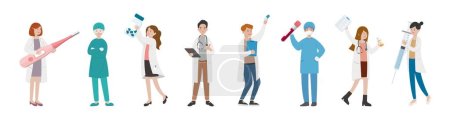Illustration for 9 nurses and doctors combination, male and female medical workers, cartoon comic vector - Royalty Free Image