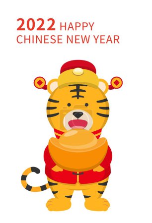 Téléchargez les illustrations : Nouvel an chinois, mascotte de personnage de bande dessinée tigre mignon avec lingot, vecteur - en licence libre de droit
