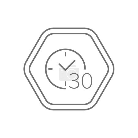 Téléchargez les illustrations : Signe hexagonal noir icône de ligne mince vecteur noir, heure, horloge, 30 minutes, minutes - en licence libre de droit