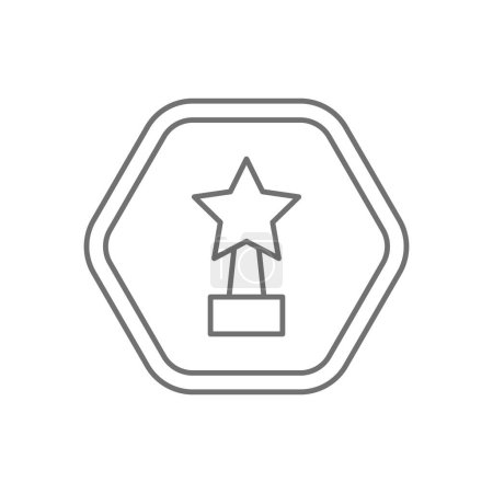 Illustration for Black hexagon logo black thin line icon vector, trophy with stars - Royalty Free Image