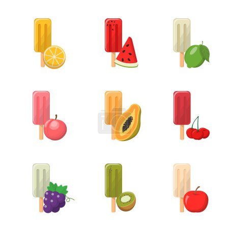 Illustration for Cartoon Comic Vectors of 9 Fruit Popsicles - Royalty Free Image