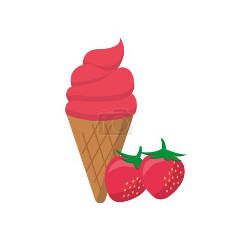 Ilustración de Dibujos animados vector cómico con helado de fresa y cono - Imagen libre de derechos