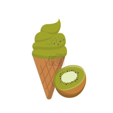 Téléchargez les illustrations : Bande dessinée vecteur avec crème glacée kiwi et cône - en licence libre de droit