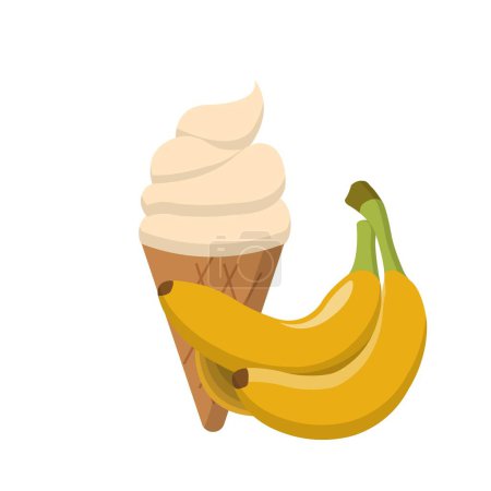 Téléchargez les illustrations : Dessin animé vecteur comique de crème glacée banane avec cône - en licence libre de droit