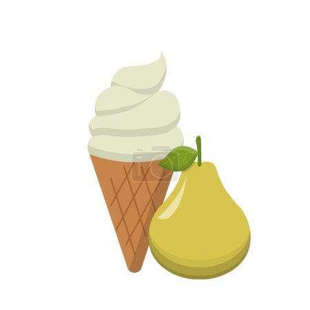 Téléchargez les illustrations : Dessin animé vecteur comique de crème glacée aux poires et de cône - en licence libre de droit