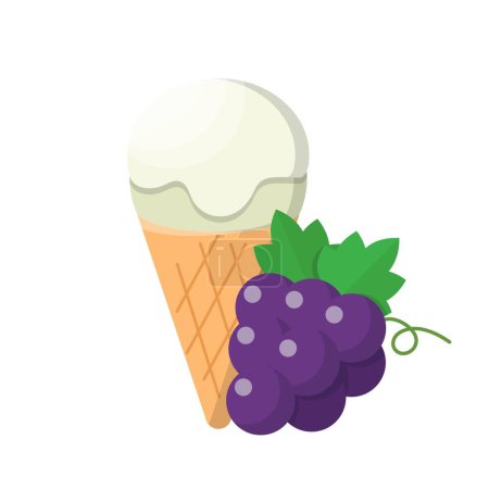 Téléchargez les illustrations : Dessin animé vecteur comique avec crème glacée au raisin et cône - en licence libre de droit
