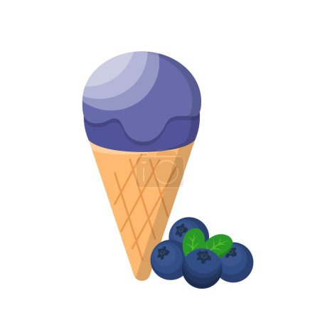 Ilustración de Dibujos animados vector cómico de helado de arándanos con cono - Imagen libre de derechos