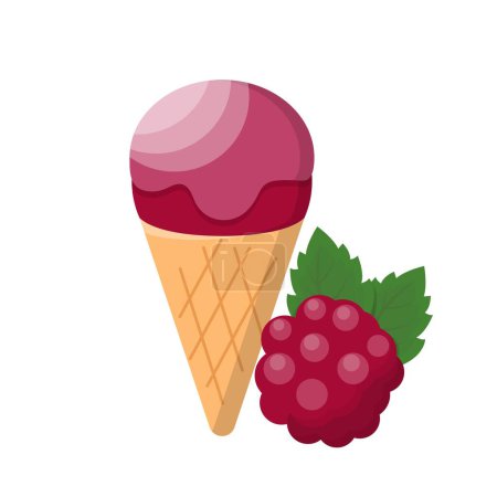 Téléchargez les illustrations : Dessin animé vecteur comique avec crème glacée framboise et cône - en licence libre de droit