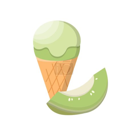 Illustration for Cartoon comic vector of cantaloupe ice cream with cone - Royalty Free Image