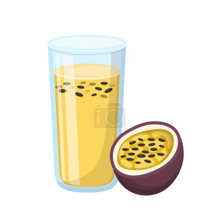 Illustration for Cartoon comic vector with passion fruit juice and glass cup - Royalty Free Image