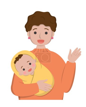 Téléchargez les illustrations : Mère avec bébé dessin animé personnage comique vecteur - en licence libre de droit