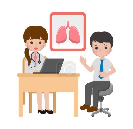 Ilustración de Hombre con médico, enfermedad pulmonar cómic vector de dibujos animados - Imagen libre de derechos