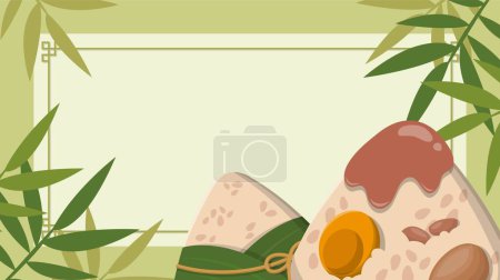 Téléchargez les illustrations : Festivals en Chine et à Taïwan : Dragon Boat Festival, affiches de nourriture orientale traditionnelle faite de riz gluant et de feuilles de bambou - en licence libre de droit