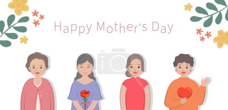 Téléchargez les illustrations : La combinaison de fleurs de mère et d'oeillet pour célébrer la fête des mères, une affiche frontalière de fleurs - en licence libre de droit