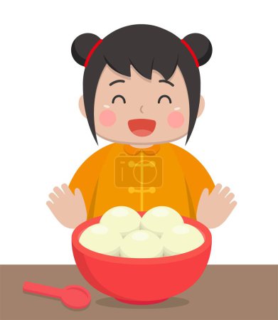 Illustration for Chinese and Taiwanese festivals, Asian desserts made of glutinous rice: glutinous rice balls, cute cartoon characters and mascots, vector illustration - Royalty Free Image