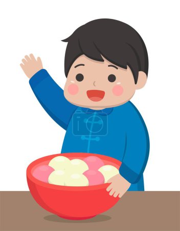Ilustración de Festivales chinos y taiwaneses, postres asiáticos hechos de arroz glutinoso: bolas de arroz glutinoso, lindos personajes de dibujos animados y mascotas, ilustración vectorial - Imagen libre de derechos