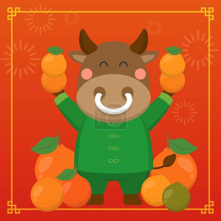Illustration for Chinese New Year's Zodiac Bull Mascot, Cartoon Comic Vector Illustration - Royalty Free Image